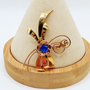Vintage Harry Iskin Yellow Rose Gold Filled 1/20th 12K Blue Stone Floral Brooch